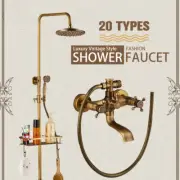 Antique Brass Bathroom Shower Set Faucet with Commodity Shelf Hangers 8"Rainfall
