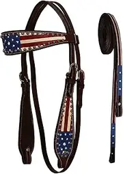 Tahoe Western Patriotic American Flag Browband Horse Headstall with Reins (Pony)