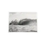 Galrie Stunning Black and White Surfing Photography - Surfing Big Break Art Print, White Frame, 70 x 100cm (28 x 40inch)