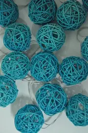 Turq Rattan Ball Party LED Lights - 20 Bulb battery string