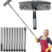 M-Jump 20+ Feet Reach 2 in 1 Window Washing Squeegee & Duster with 3-14 ft Spliceable Extension Pole // Window Cleaning Tool & Window Washer Squeegee for Home Indoor Outdoor Window Washing (Grey)