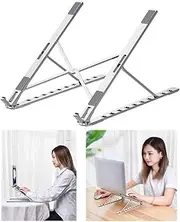 Portable Laptop Stand, Foldable Ventilated Computer Holder, Universal Cooling & Ergonomic Mount 6 Speed Height Adjustable, 10"-15.6",Silver