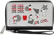 [Buckle-Down] Peanuts Wallet, Zip Around, Peanuts Joe Cool Snoopy Poses and Text Gray Black Red White, Vegan Leather