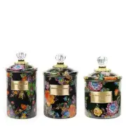 MacKenzie-Childs Large Black Flower Market Canisters Set of 3!