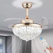 36" Modern Fandelier Ceiling Fan with Light Gold Dimmable Chandelier Fan Crys...