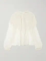 [Ulla Johnson] Ulla Johnson - Viviane Cape-effect Ruffled Chantilly Lace Blouse - White - US4 US 4 White
