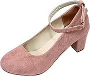 [Generic] Womens Colorful Sandals Women's New Medium Heel Round Toe Thick Heel Buckle Shallow Cut Suede Retro Single Shoe Sandals Girls Walking Sandals