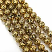 Gold Coated Lava Rock Stone Beads 6mm 8mm 10mm 15.5" Strand