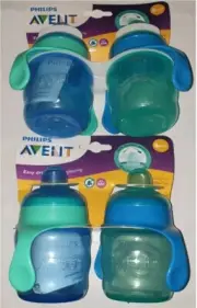 2x 2-pack Philips Avent My Easy Sip Cup 200ml - 4 Total (Green+Blue) With Grips