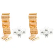 2PK MDI Wooden Tipsy Tower w/ Shot Glasses Stacking Blocks Drinking Game Brown