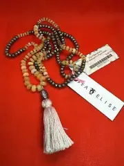Sea Elise Grey Spinel, Yellow Jadeite Beads Tassel Necklace Original $ 380