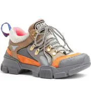 Gucci Flashtrek Journey Grey Orange Low Top Lace Hiker Boot Trainer Sneaker 35.5