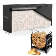 Firewood Holder Indoor with Wood Carrier+8ft Firewood Log Rack Cover Outdoor