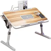 Adjustable Laptop Table, Bed Desk for Laptop with Drawer & Card Slot, Portable Desk for Laptop Stand for Eating, Reading, and Working (Walnut)