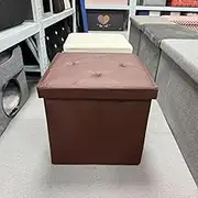 Hbluefat Storage Ottoman Cube, Small Faux Leather Footrest Stool with Lid, Square Padded Seat, Foldable Foot Rest Footstool Bench for Living Room, Bedroom, Dorm (Brown)