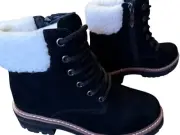 Aqua Diva Women's Sola Black Suede Ankle Boots Size 5.5-6 Casual Zip & Tie