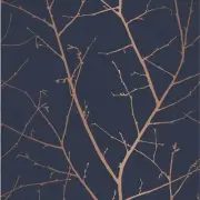 Graham and Brown Boreas Midnight Navy Blue and Copper Trees Trail Paste the Wall