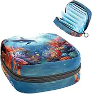 Period Bag,Sanitary Napkin Storage Bag,Dolphins Fish Ocean Coral,Tampon Holder for Purse