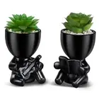 Fake Succulents Plants Artificial in Ceramic Pots of Playing Guitar/Reading S...