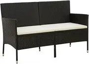 vidaXL Outdoor 3-Seater Garden Sofa - Durable Poly Rattan Patio Furniture in Elegant Black and Cream – Powder Coated Steel Frame