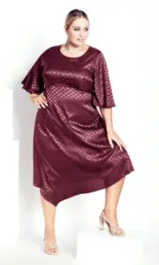 Navabi By City Chic Ladies Jacquard Hanky Hem Dress sizes 14 22 24 26 Burgundy