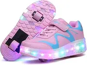[Qneic] USB Rechargeable Roller Shoes Sneakers for Boys Girls Kids Gift LED Light Up Wheels Shoes Roller Skates