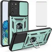 [Asuwish] Phone Case for Samsung Galaxy S20 Plus S20+ 5G with Slide Camera Cover and Screen Protector Hard Stand Ring Holder Hybrid Cell Accessories S20+5G S20plus 20S + S2O S 20 20+ G5 Women Men Green