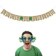 Shamrock Bunting Mardi Gras Garden Flag Rustic Burlap Banner Faux Garland