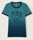 NWT VICTORIAS SECRET PINK CAMPUS RINGER TEE SHIRT DEEP LAKE DIP DYE OMBRE RARE