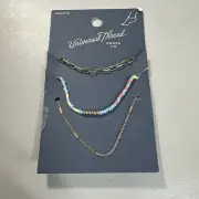 Universal Thread Gold Chain & Multicolor Bead 3 Anklet Set Pack