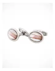 [Cudworth] Polished Rhodium Plated Oval Cufflinks in White/Pink Mother of Pearl