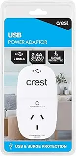 Crest Power Adaptor 1 Socket 2 USB Surge Protected