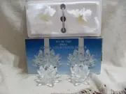 NEW!!!! Godinger Shannon Crystal Lotus Candle Holder Set of Two NIB #3778
