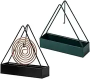 2PCS Metal Mosquito Coils, Fire Triangle Hanging Mosquito Coils Tray Ash Trap, Portable Metal for Home, Outdoor, Camping Hanging Spiral (Black, Green)