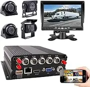 JOINLGO 4 Channel GPS 4G WiFi 1080P AHD 2 SD Mobile Vehicle Car DVR MDVR Video Recorder Kit Real-time Monitor on PC Phone with 4 Metal Side Front Rear View Backup Car Cameras 7 inches VGA Car Monitor