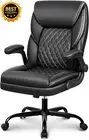 Black Executive Leather Office Chair Ergonomic Flip-Up Arms Swivel Desk Task