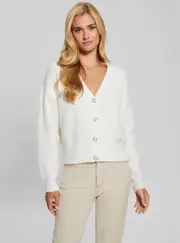GUESS Women's White Riley Sequins Knit Cardigan Size: Large, Polyamide