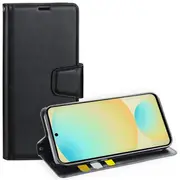 For Samsung Galaxy S24 FE Case, Hanman Wallet Leather Flip Magnetic Stand Case Cover (Black)
