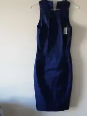 SABA Dress Womens Size 6 Black Blue Fitted Geo Print RRP $299 New with Tags