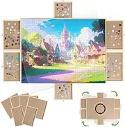1500 Pieces Wooden Puzzle Board with 6 Drawers, Large Jiasaw Puzzle Board Game Table 360° Rotating for Adults Kids Playing Puzzle Game, Jigsaw Puzzle Board with Puzzle Tray for Organizing Sorting