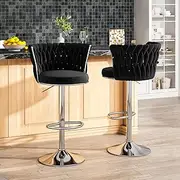 SERENITà Swivel Bar Stools Bar Height Set of 2 Adjustable Upholstered Counter Barstool Velvet Bar Chairs with Back/Gold Base for Kitchen Island/Bar/Cafe-Black