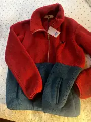 NWT aviator nation Unisex Teddy Half Zip Pullover JACKET M RED TILL
