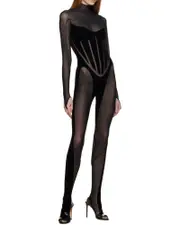x Mugler sheer long-length catsuit L black
