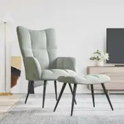 Relaxing Chair with a Stool Light Grey Velvet