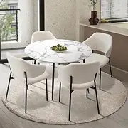 Oikiture Round Dining Table and Chairs Set with 110cm Dining Table and Sherpa Dining Chairs Set of 4 White