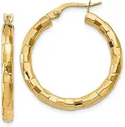 [JewelryWeb] 14k Yellow Gold Hollow Hinged post Polished Textured-Post Hoop Earrings 27x2mm Wide-Hoop Earring for Women