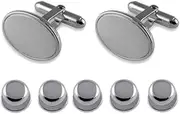 [Select Gifts] Sterling silver oval Cufflinks Shirt Dress Studs Gift Set