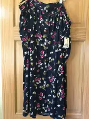 New Terra & Sky Womens Plus Size Skirts Navy Blue Floral Maxi Button Front
