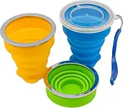 3 Pack NUZAMAS Collapsible Travel Tumbler 300ml Foldable Retractable Silicone Water Cup with Lid Portable Drink Mugs for Outdoor Picnic Hiking Camping Blue and Green