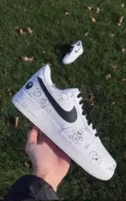 Black & White Doodle Art Custom Air Force 1s White Black AF 1s